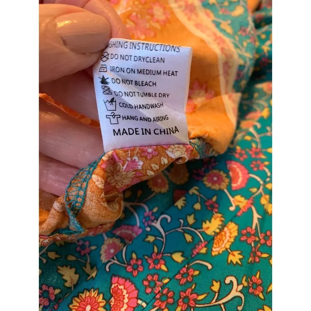 Bohemian Peasant Maxi Dress Romantic Floral Flowy Whimsical Womens SZ XL - Picture 6 of 10